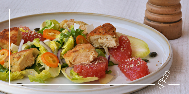 blattsalat mit poulet und kumquats